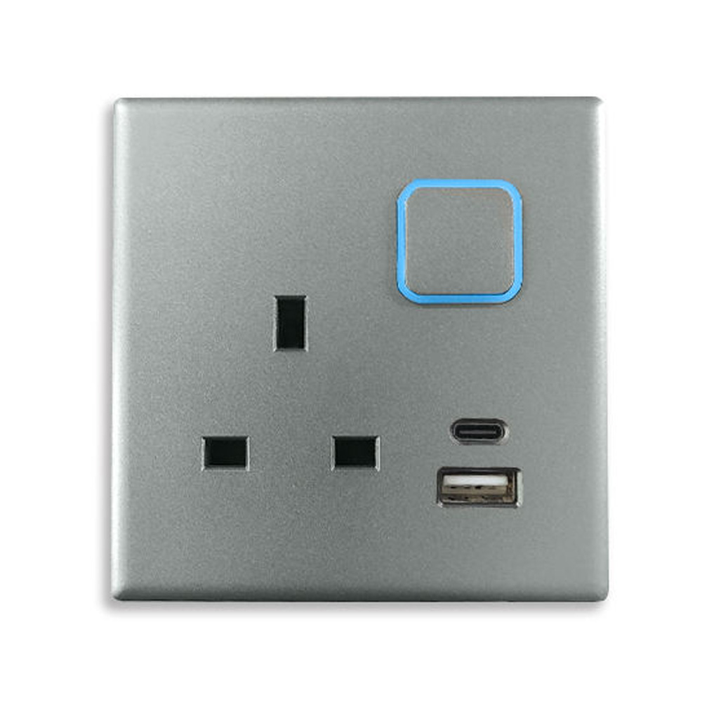 2 Usb Type A C 13a PC 86 Panel Traditional Gery Wall home neon power Switches socket