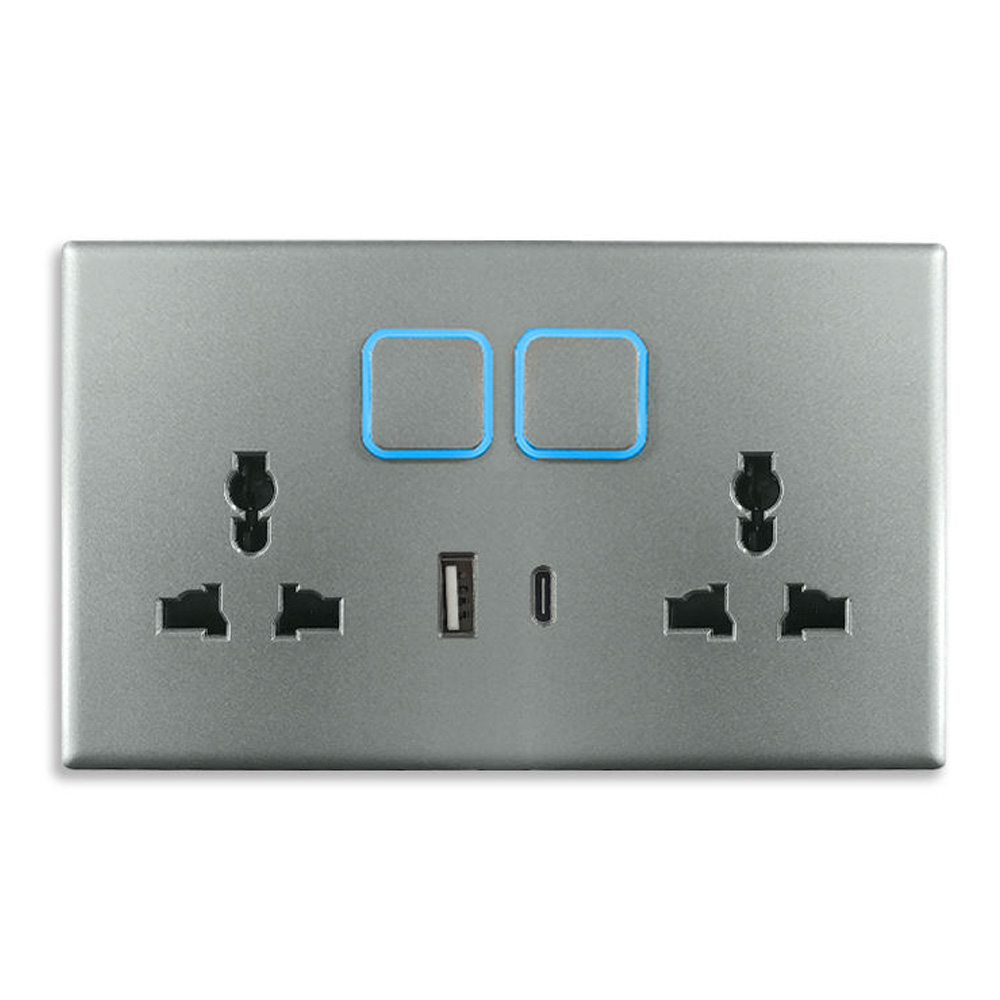 Double dual usb type a c 6 Pin PC 86 Panel Traditional Gery Wall home neon power Switches socket