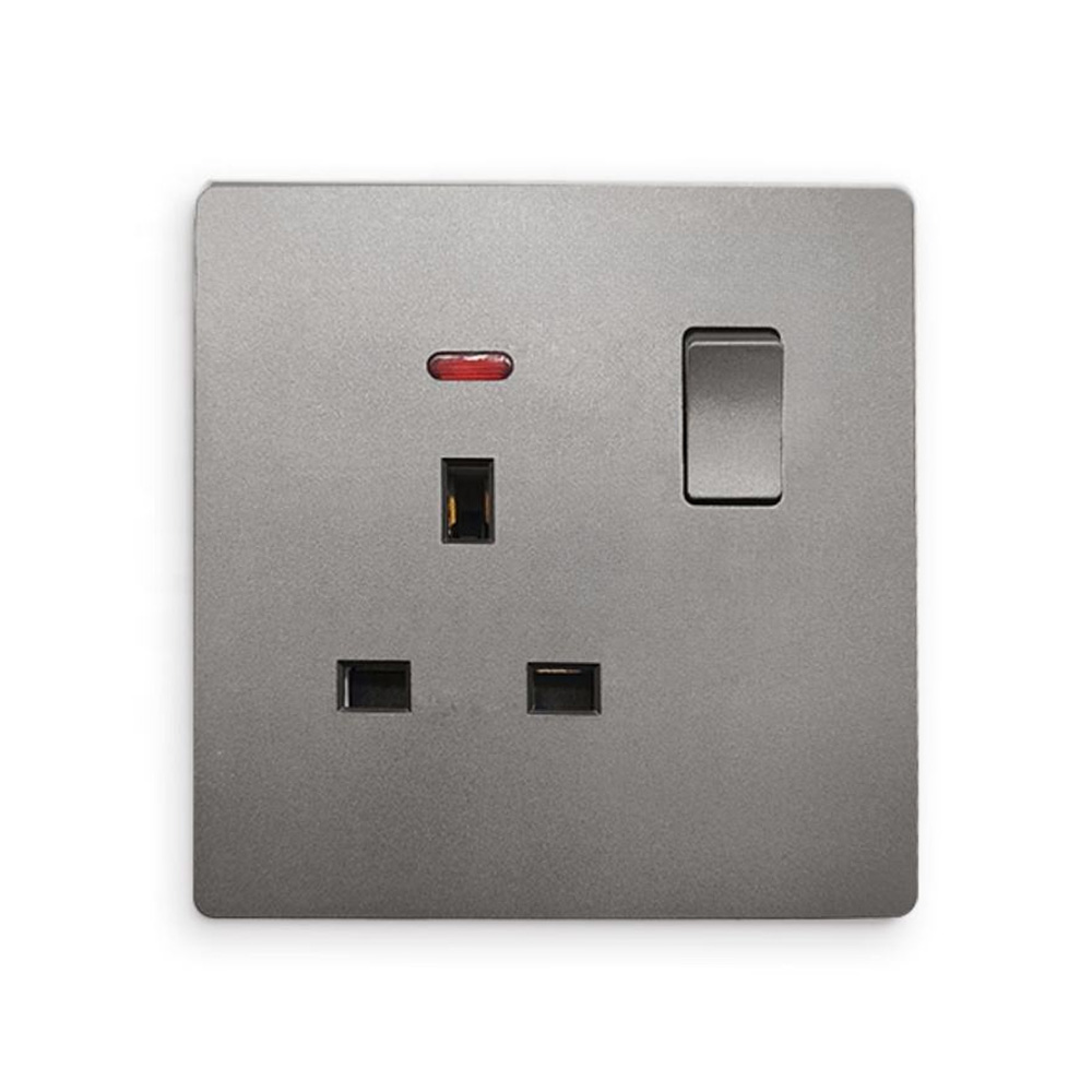 PC Brushed Panel Traditional Gery Wall Home Neon Power Switches Socket Outlet With Switch