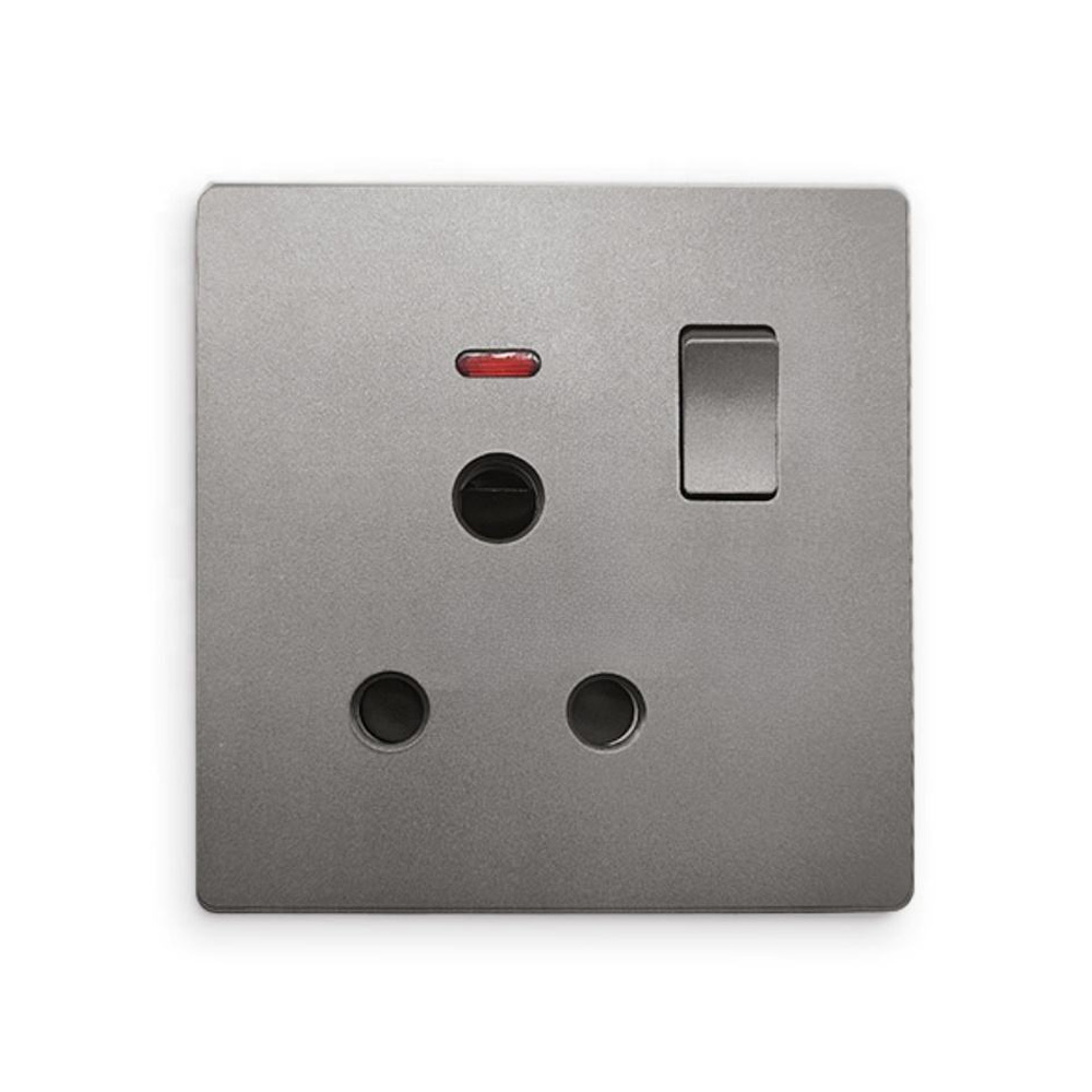 Brushed Panel Traditional Gery Wall Home Neon Power Switches Socket Outlet With Switch