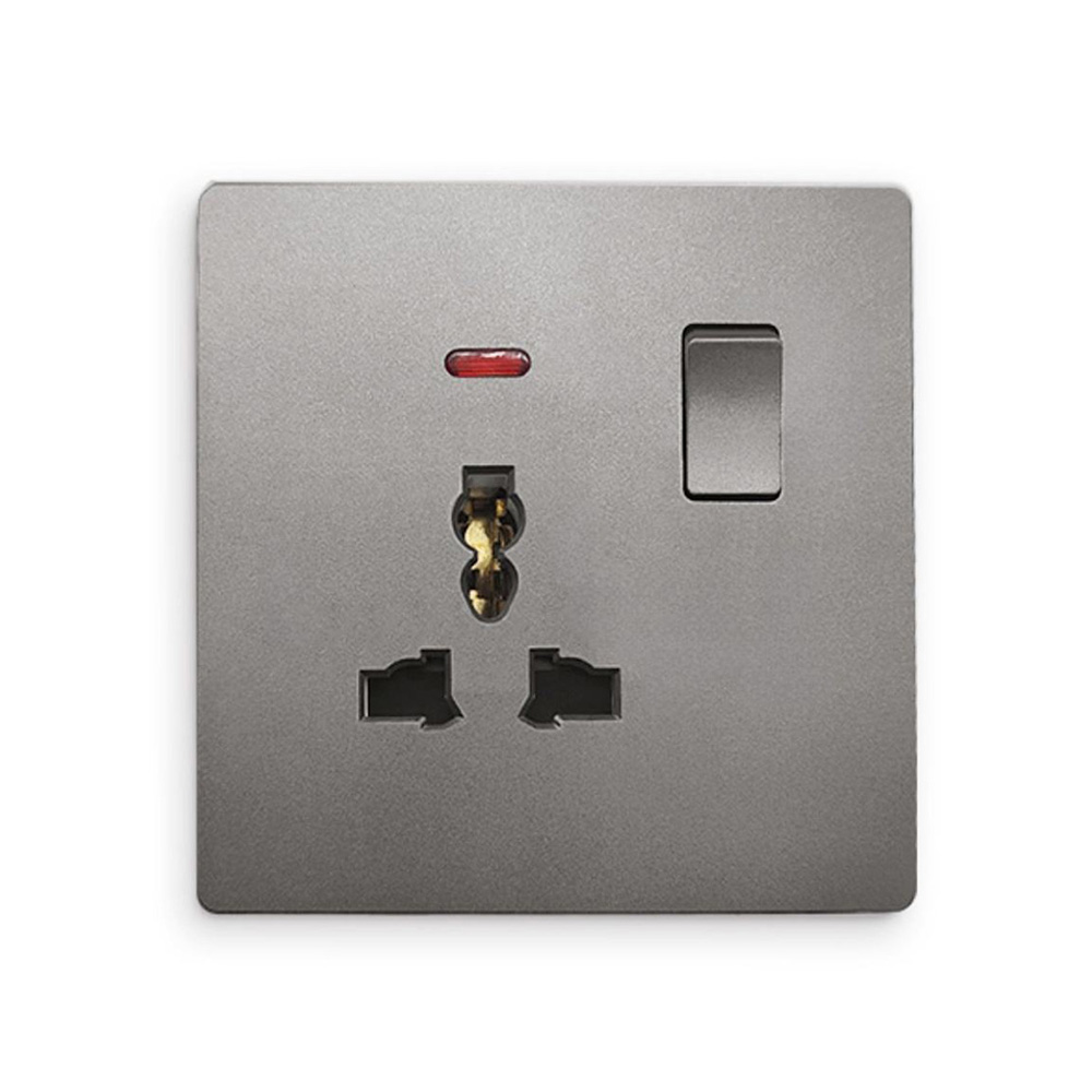 PC Brushed Panel Traditional Gery Wall Home Neon Power Switches Socket Outlet With Switch