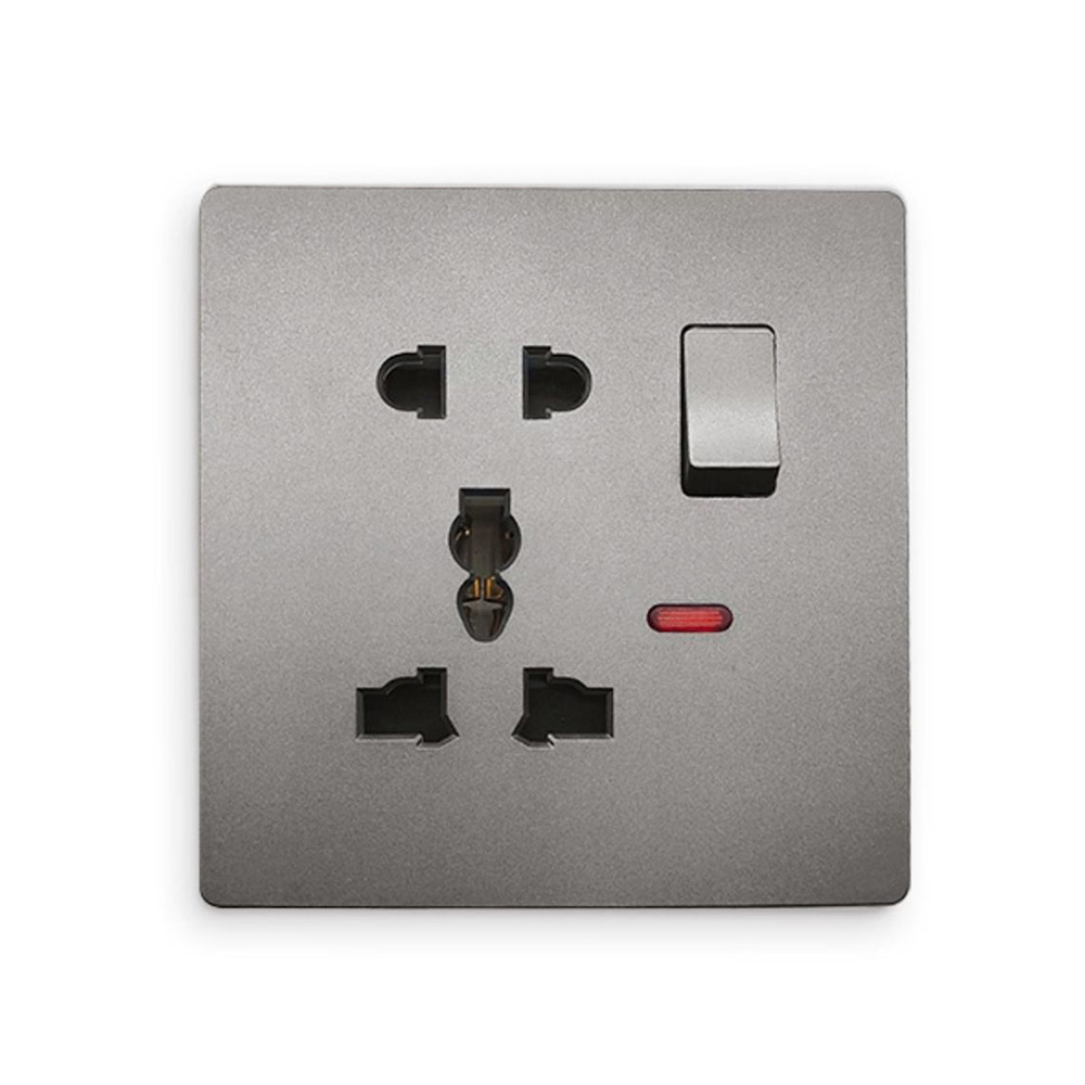 5 Pin PC Brushed Panel Traditional Gery Wall Home Neon Power Switches Socket Outlet With Switch