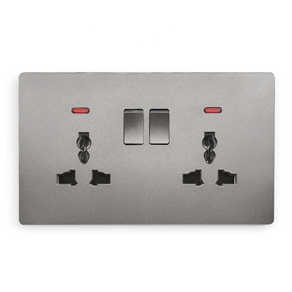 6 Pin Bakelite Brushed Panel Traditional Gery Wall Home Neon Power Switches Socket Outlet With Switch