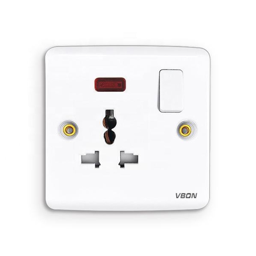 Electrical Switch 16a 3 Pin Universal Socket And Wall Switch With Neon For House Application