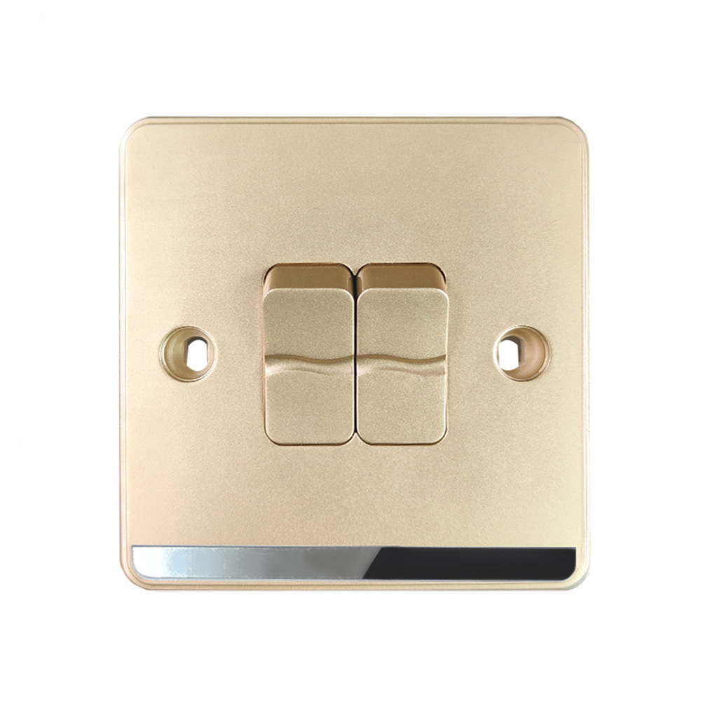 2 Gang 1 Way PC Sliver Lining Golden Series Uk Standard Wall Switch