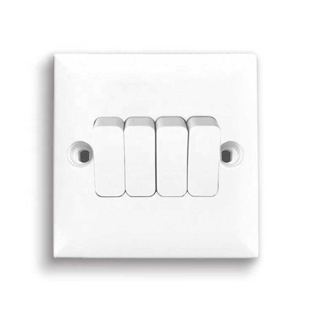 Wall UK Standard 4 Gang 2 Way Aurora White Electric Switches And Socket