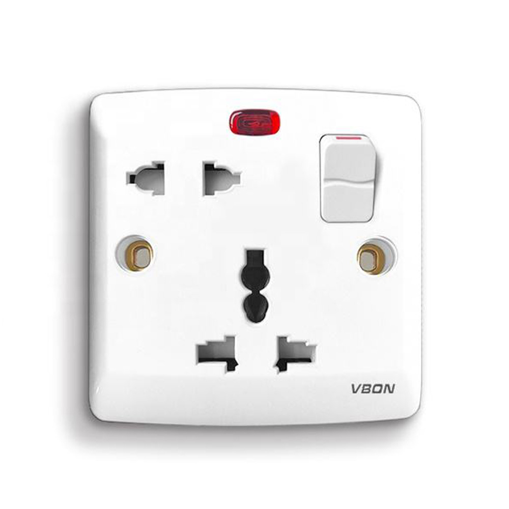 Switches And Socket 16a Wall Light Switch With Neon On-Off 5 Pin Universal Socket Electric Outlet