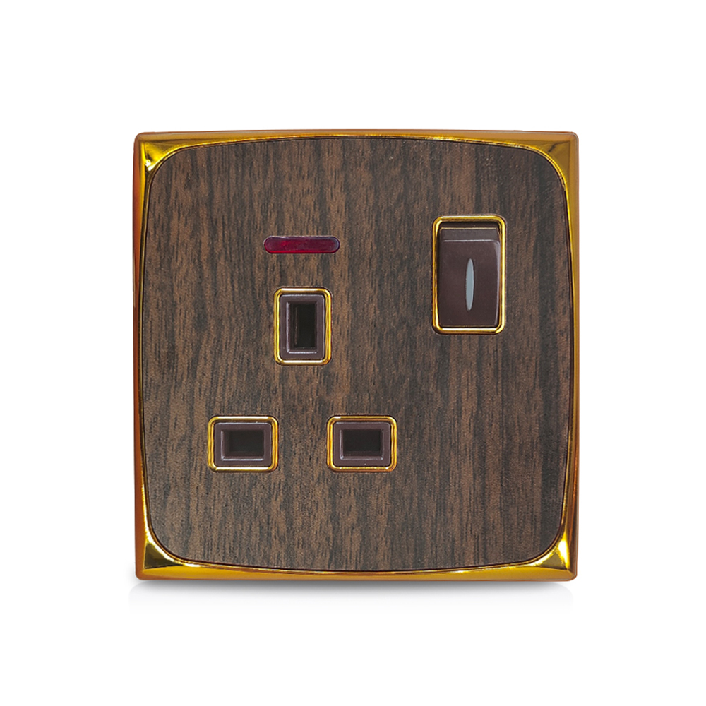 PC Wall Switch Switch And Socket 13A Socket With Neon Wood Color Electric Outlet