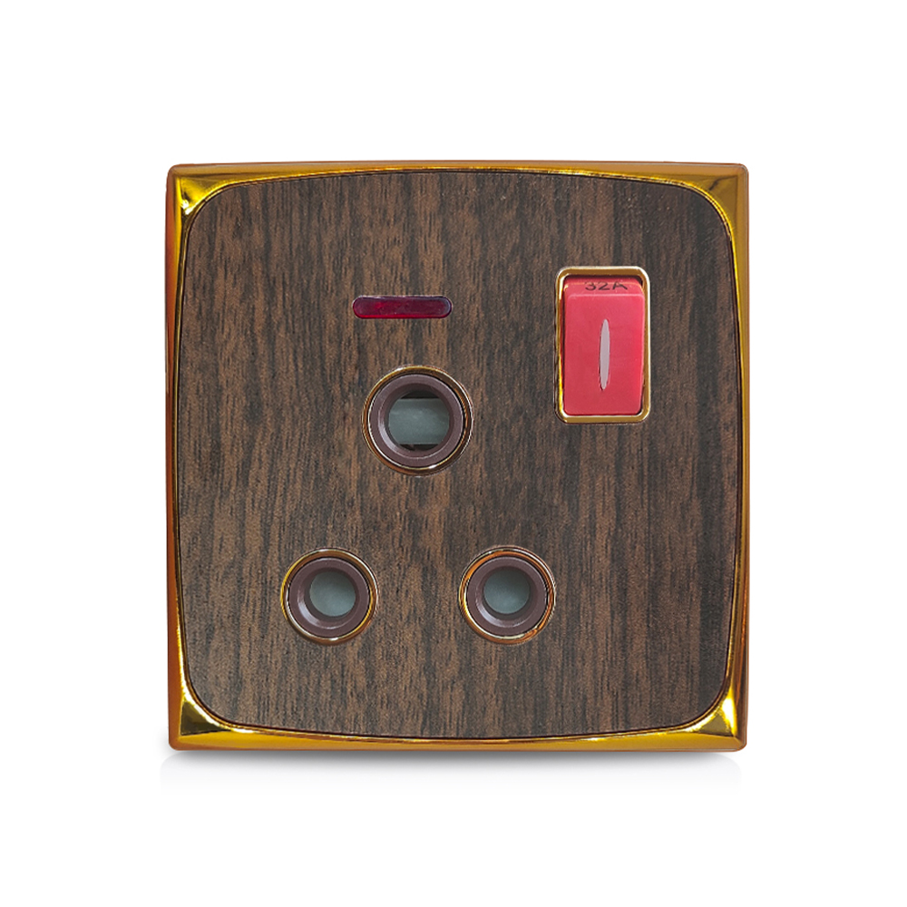 Traditional Wooden Wall Switches And Socket 32A Switched Socket Electric Outlet With Neon