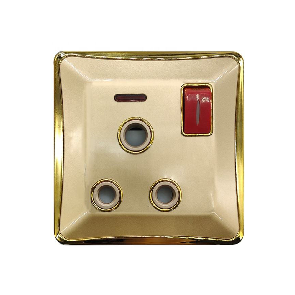 Push Button 15a 250v Electric Metal Home With Neon Plastic Material Panel Wall Switch Socket